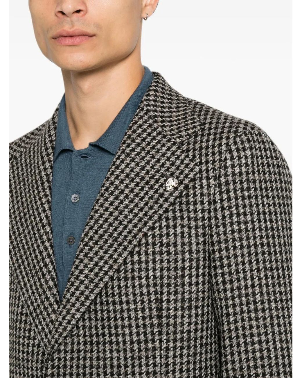 Gabriele Pasini Gray Blazer Boutonné À Motif Pied-De-Poule for men