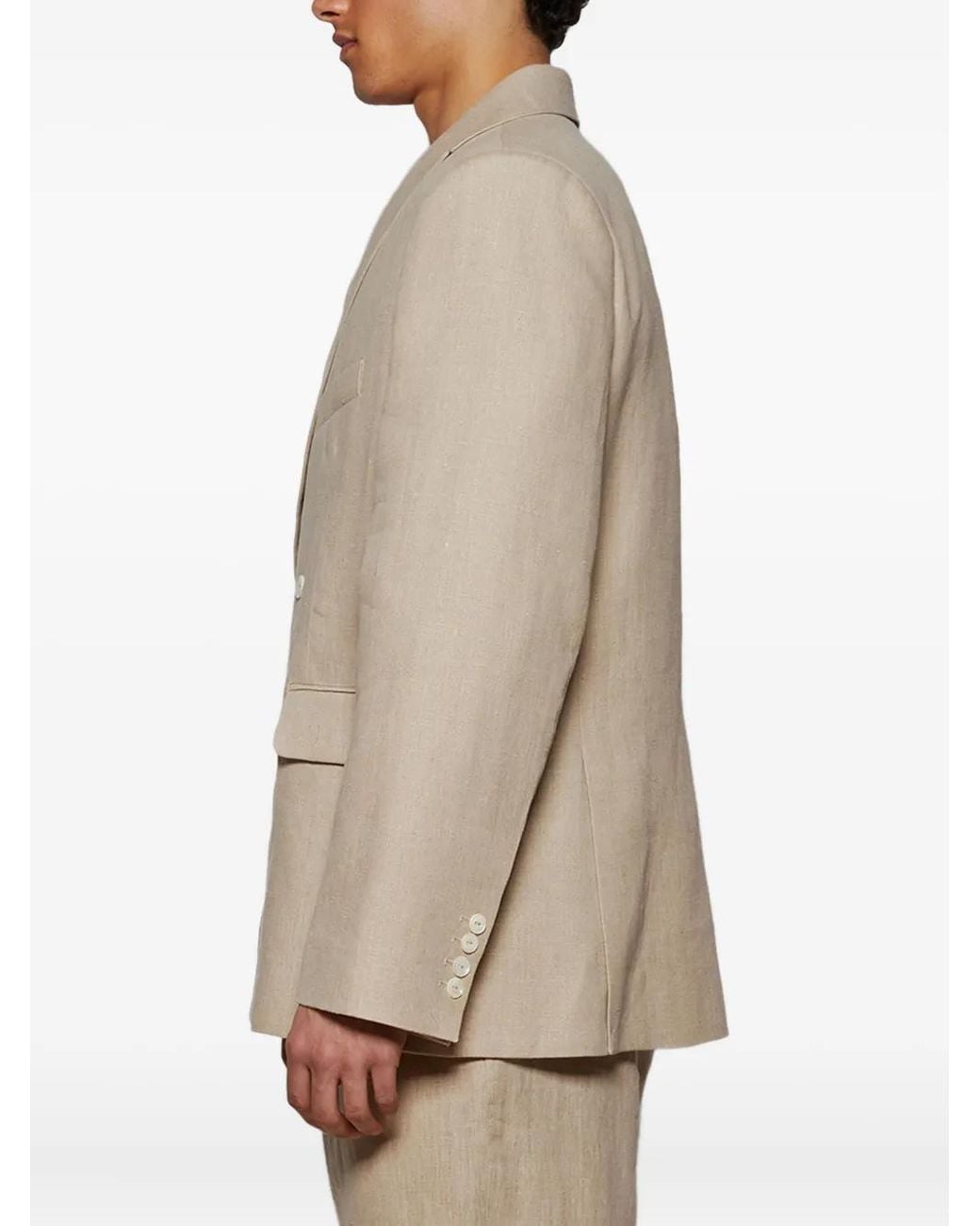 Bode Natural Linen Double-Breasted Blazer for men