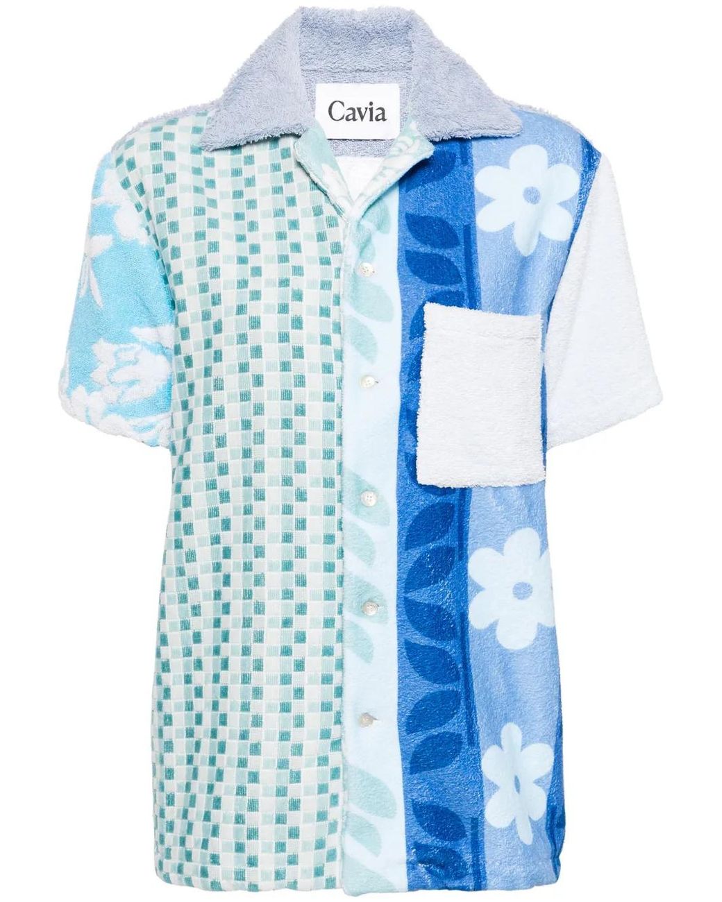 CAVIA Blue Colour-Block Terry-Cloth Shirt