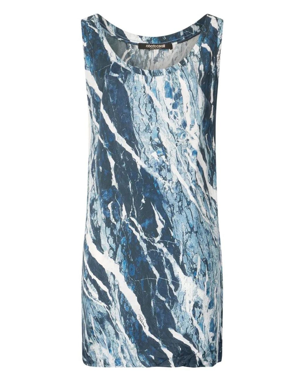 Roberto Cavalli Blue Silk Mini Dress