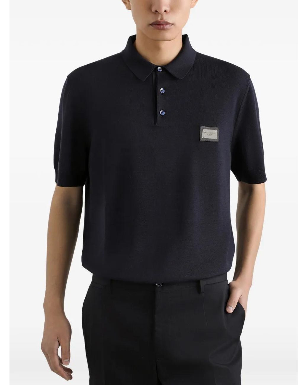 Dolce & Gabbana Blue Wool Polo Shirt for men