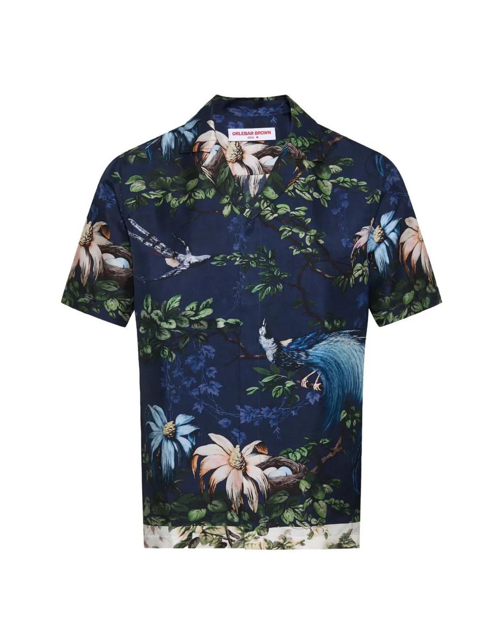 Orlebar Brown Blue Maitan Floral-Print Short-Sleeved Silk Shirt for men