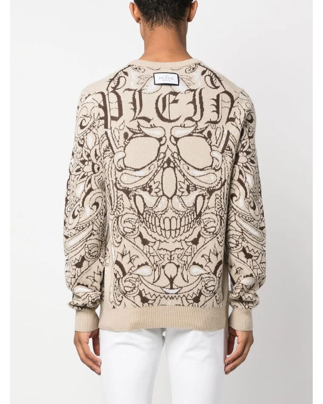 Philipp Plein Brown Paisley-Print Cashmere-Silk Jumper for men