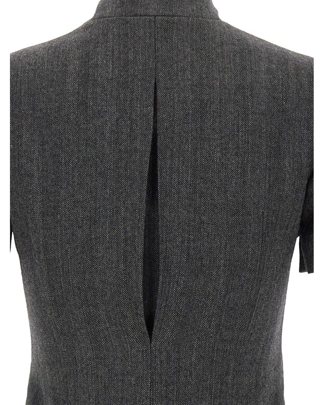 Coperni Black Herringbone-Pattern Asymmetrical-Closure Mini Dress