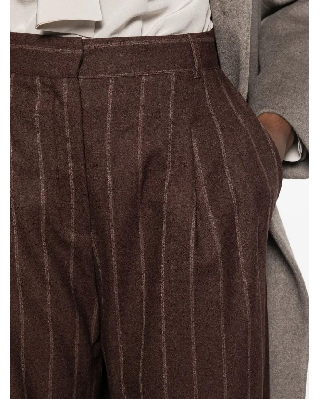 Barba Napoli Brown Pantalon Court À Fines Rayures
