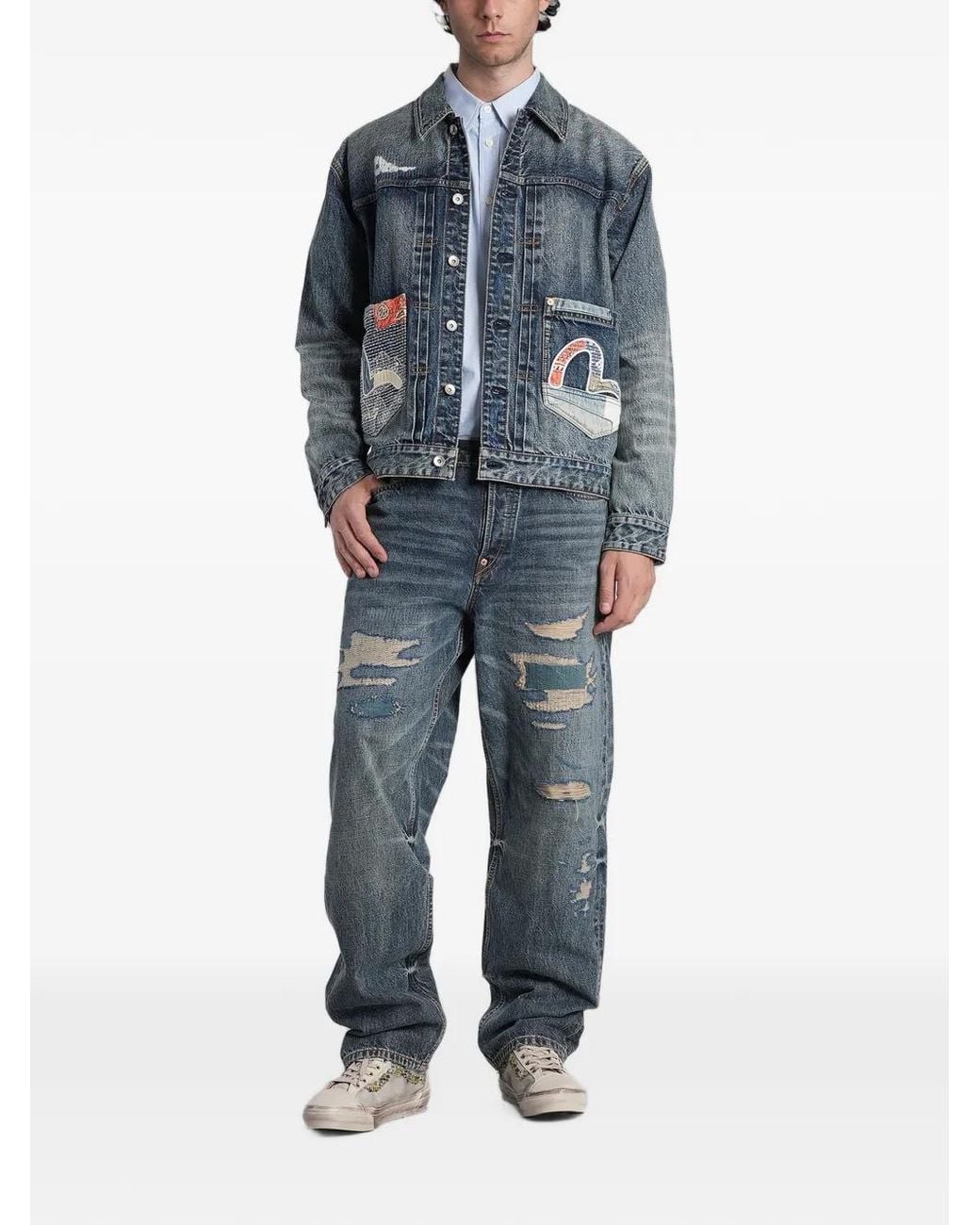 Evisu Blue Veste En Jean Patchwork Seagull for men