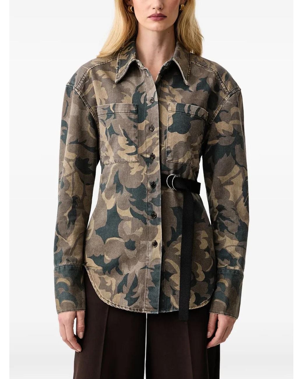Pinko Black Camouflage-Print Belted Shirt