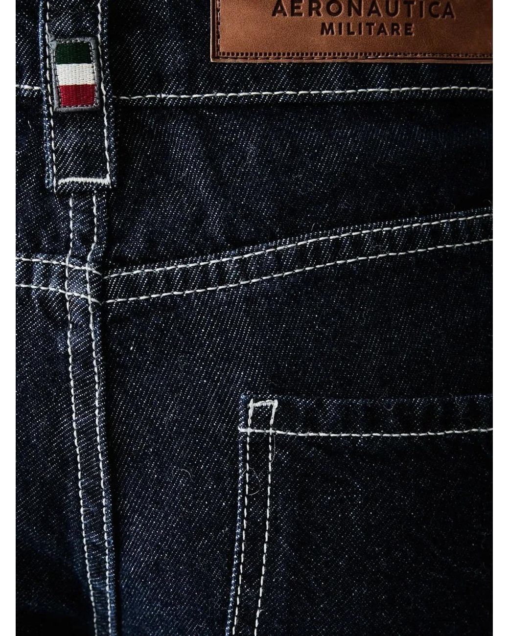Aeronautica Militare Blue Jean Ample À Coutures Contrastantes