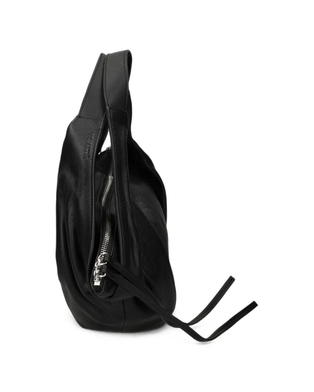 Vic Matié Black Grained Leather Draped Tote Bag