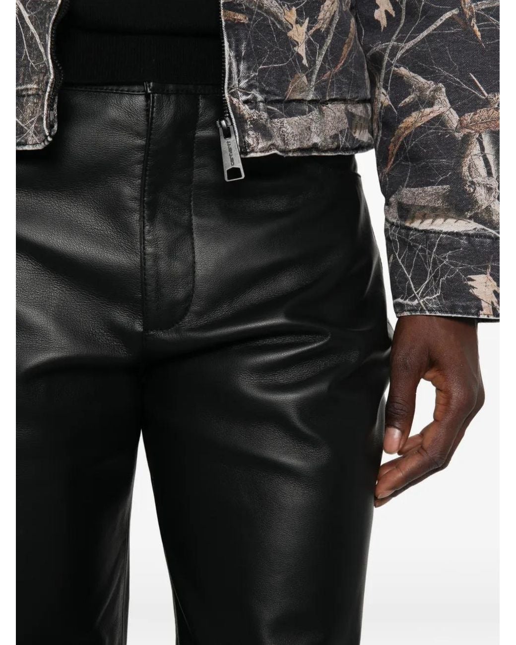 SOLOTRE Gray Straight-Leg Leather Trousers