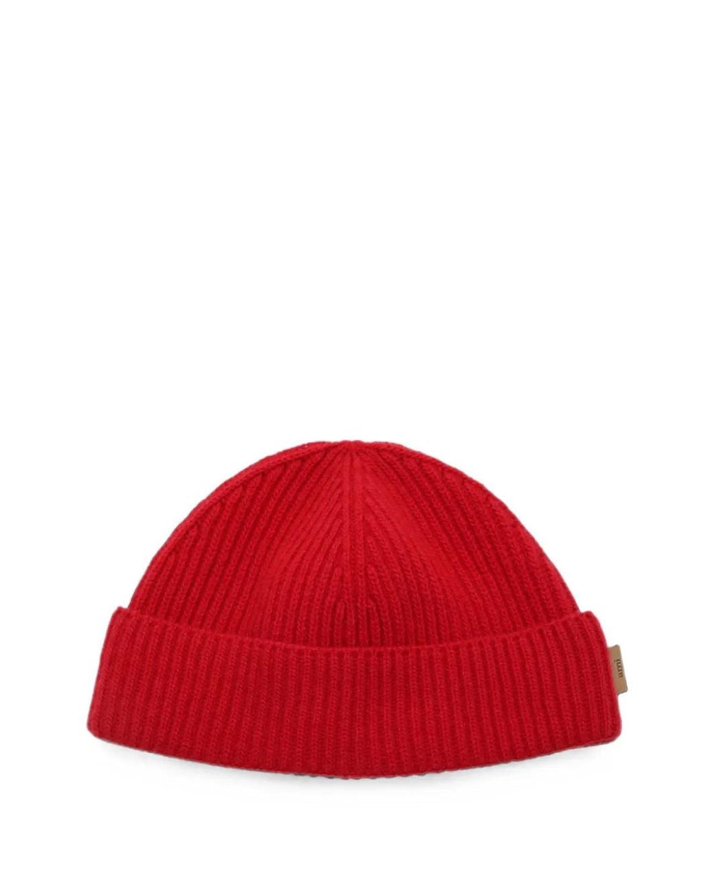AMI Red Sailor Ribbed-Knit Beanie Hat for men