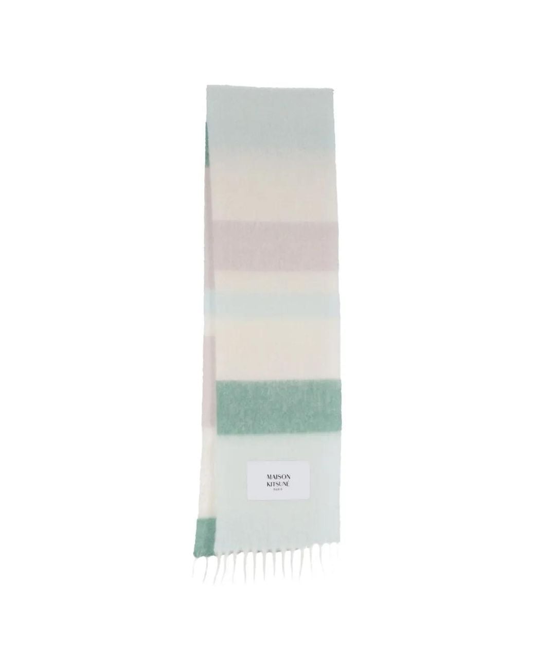 Maison Kitsuné White Striped Fringed Scarf