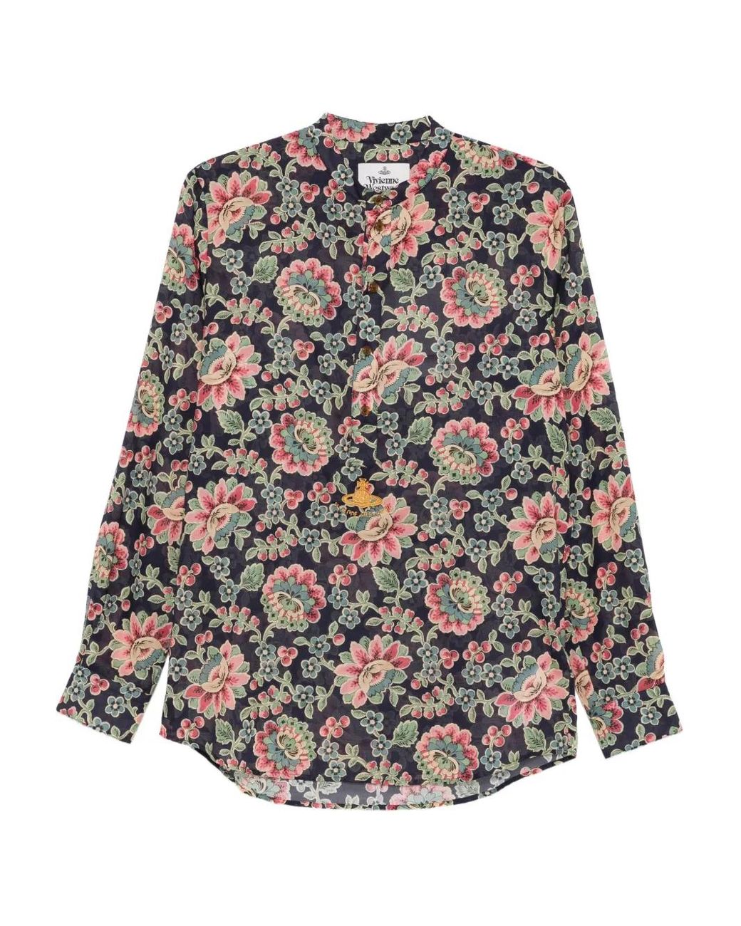 Vivienne Westwood Gray Dark Floral Print Mock Neck Shirt for men