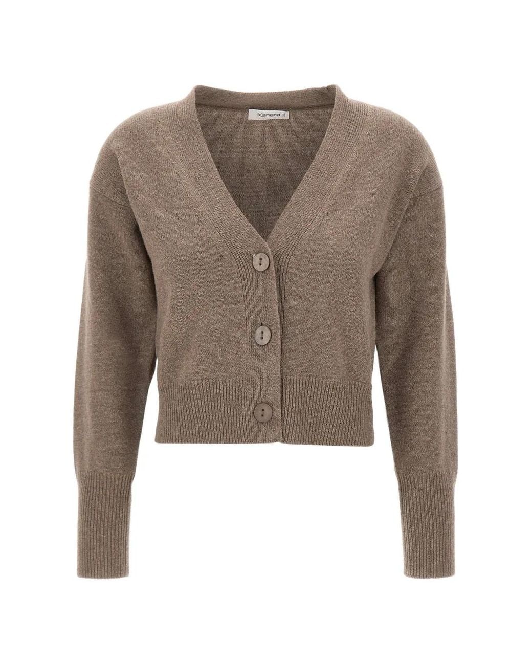 Kangra Brown V-Neck Cropped Cardigan
