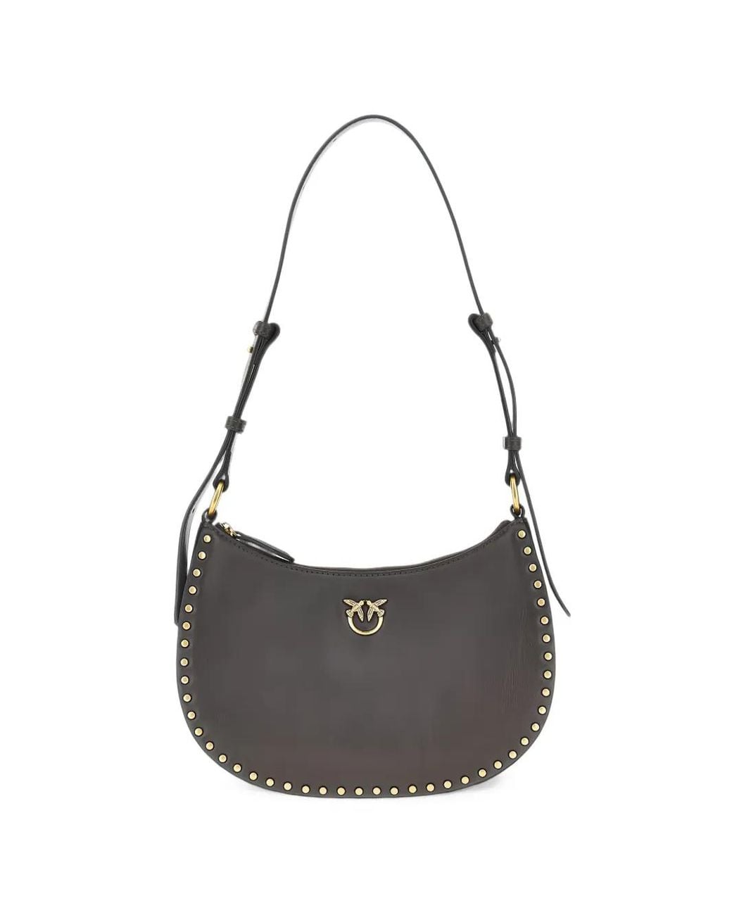 Pinko Brown Mini Half Moon Stud-Embellished Shoulder Bag