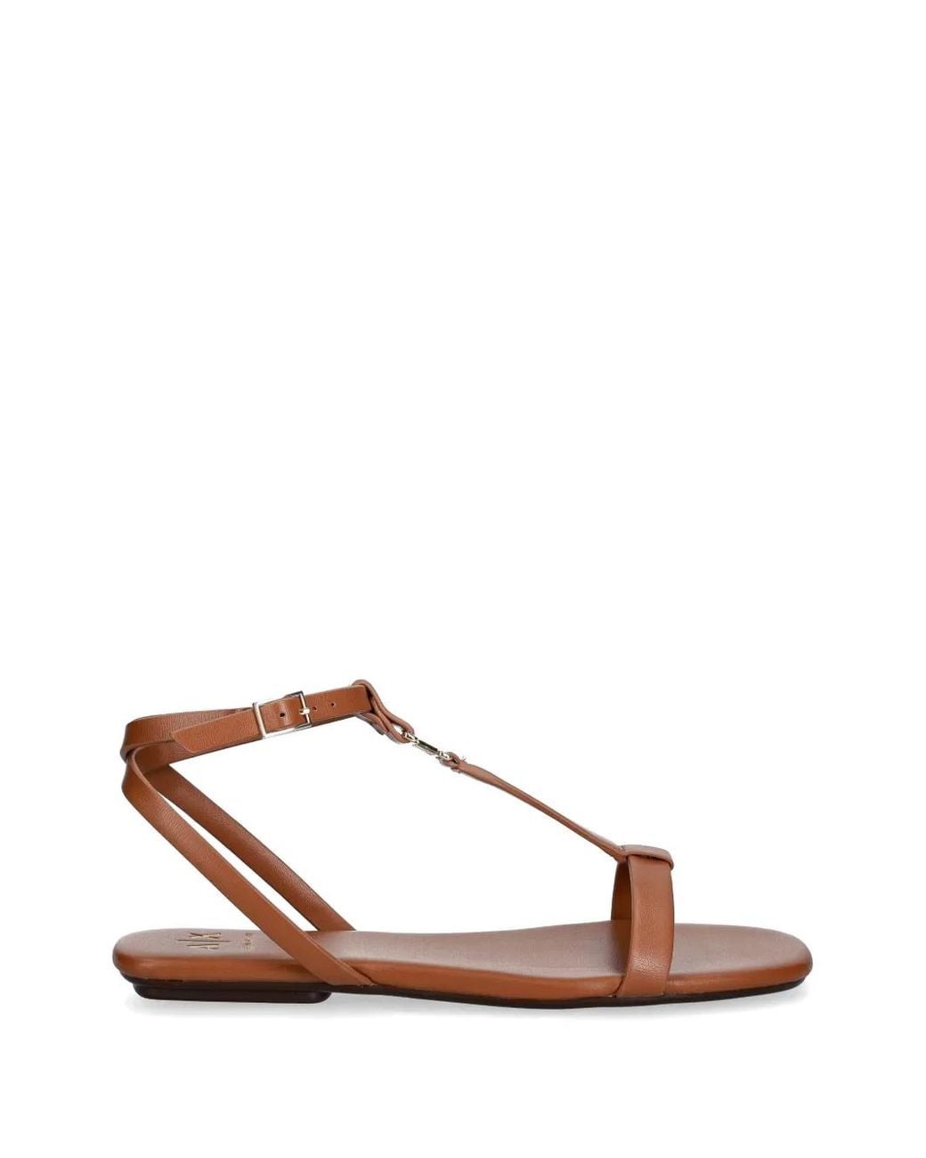 ARMANI EXCHANGE Brown Logo-Plaque T-Bar Sandals