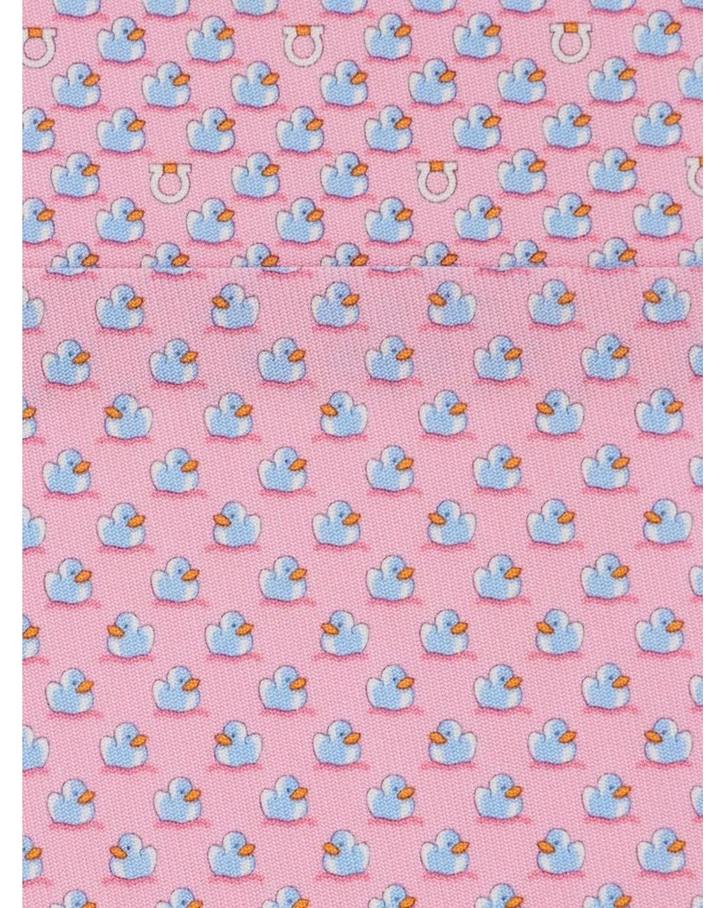 Ferragamo Pink Duckies Print Silk Tie for men