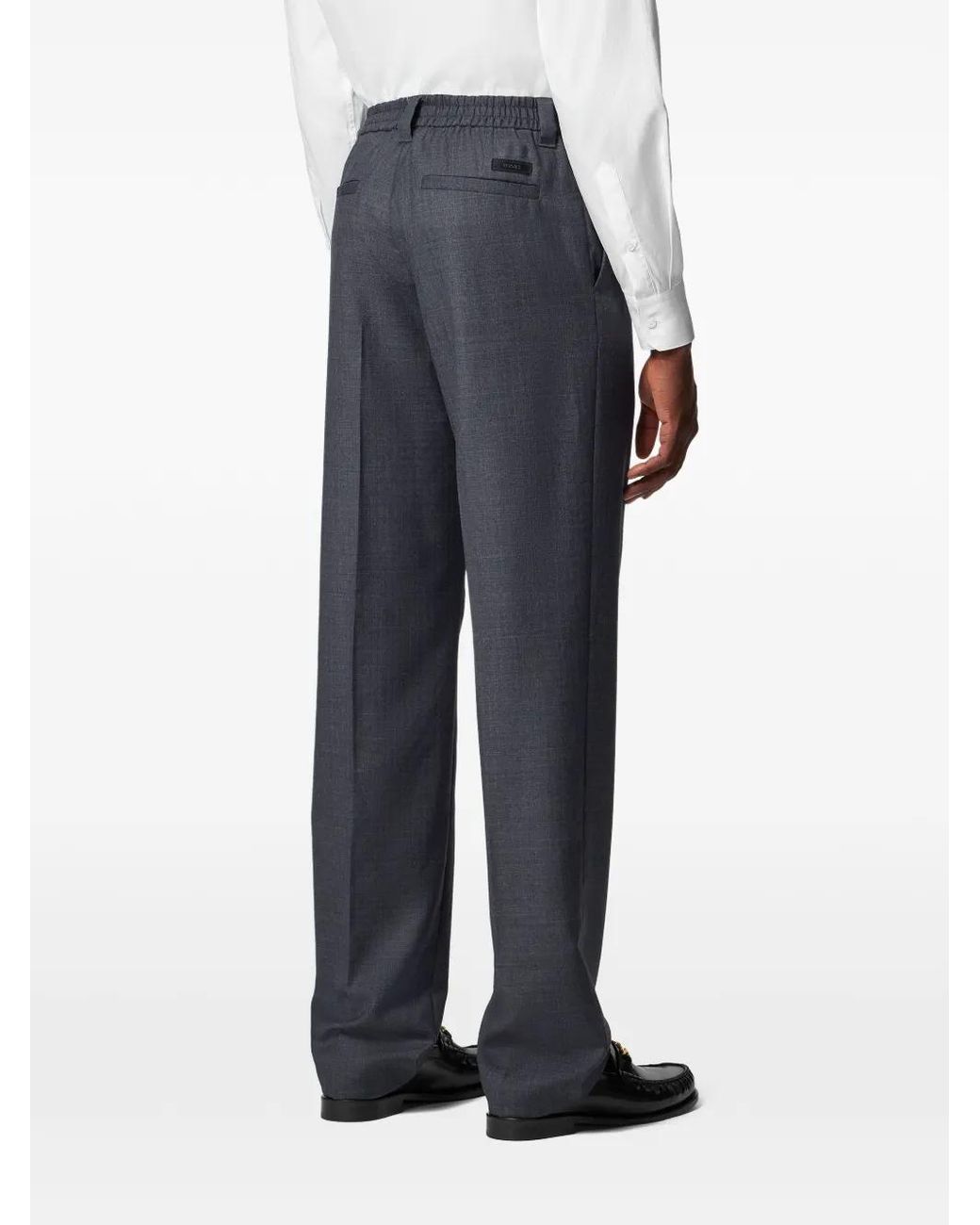Versace Blue Micro-Checked Wool Trousers for men