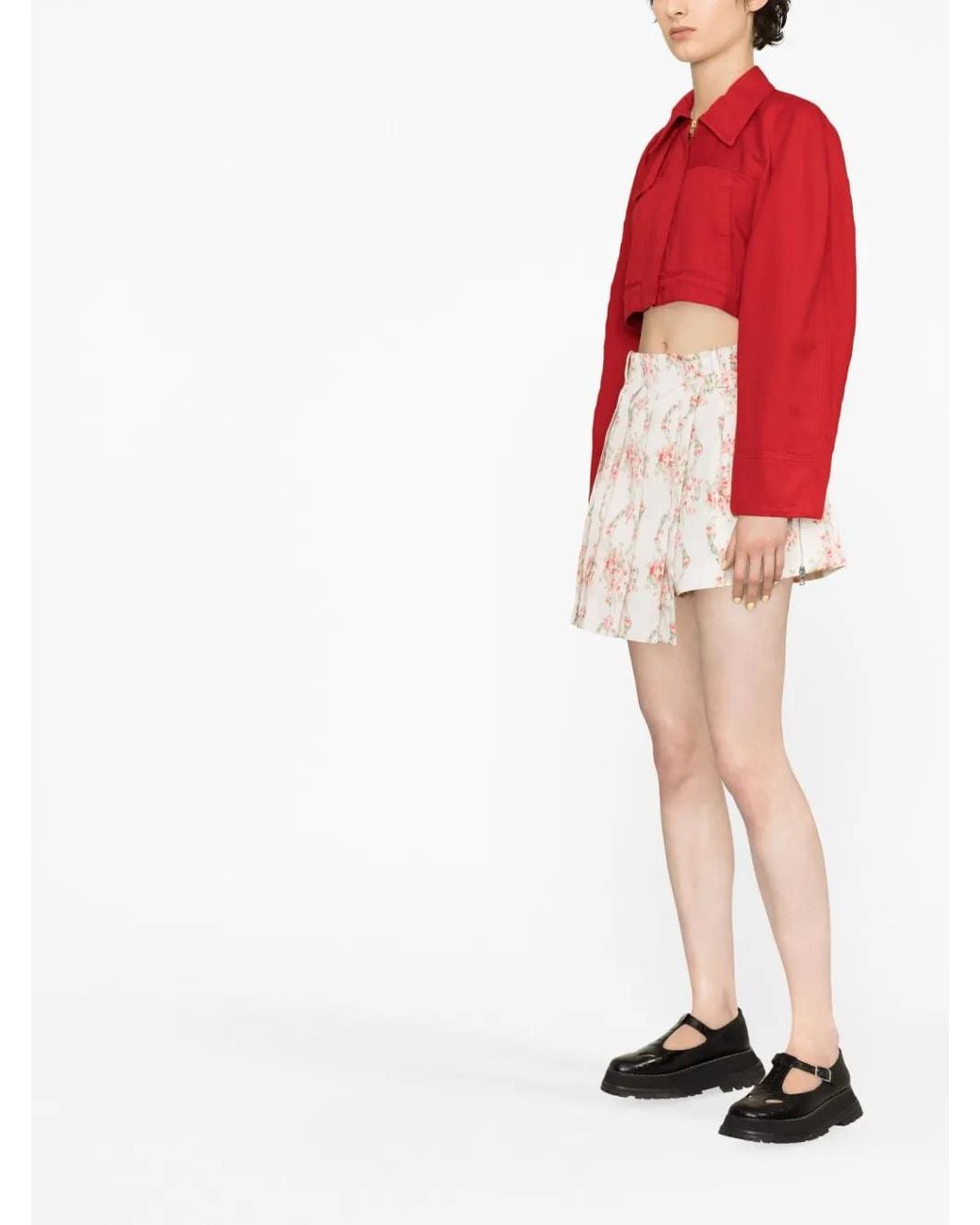 Simone Rocha Natural Floral-Print Asymmetric Skorts