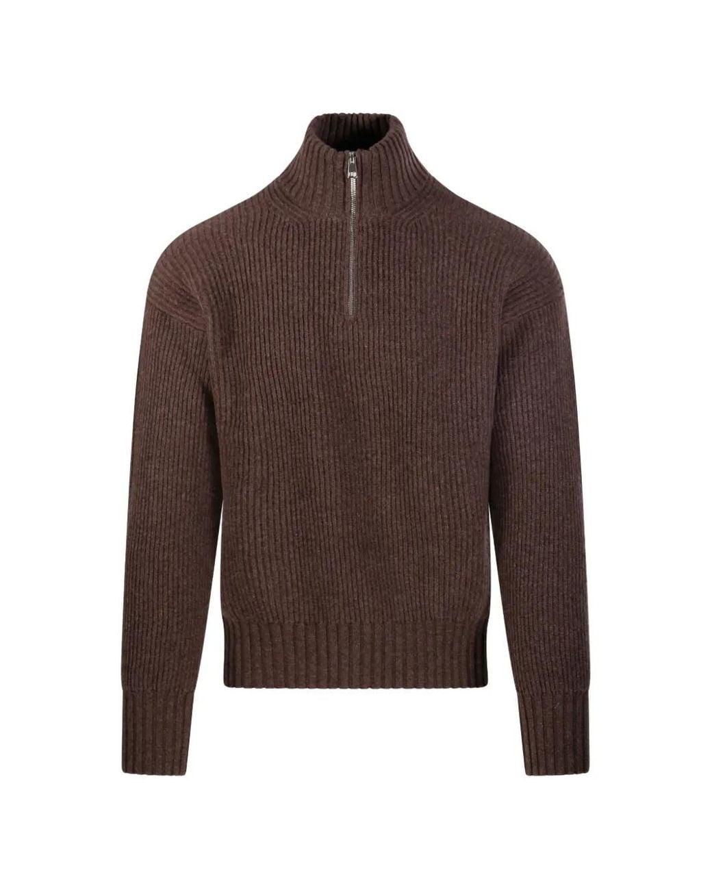 Diana Studio Brown Trucker Ribbed-Knit Half-Zip Sweater for men