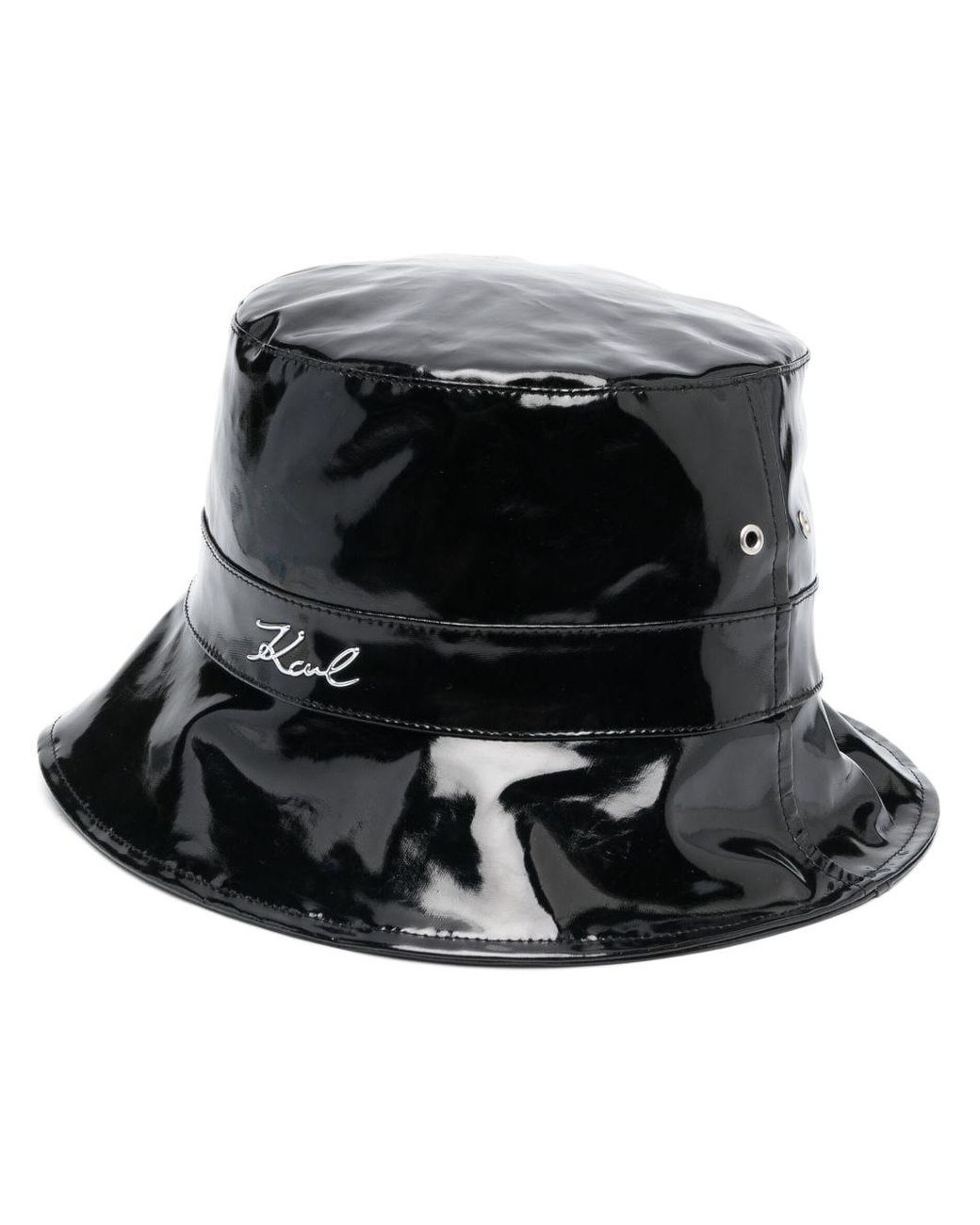 Karl Lagerfeld Patent-finish Bucket Hat in Black | Lyst