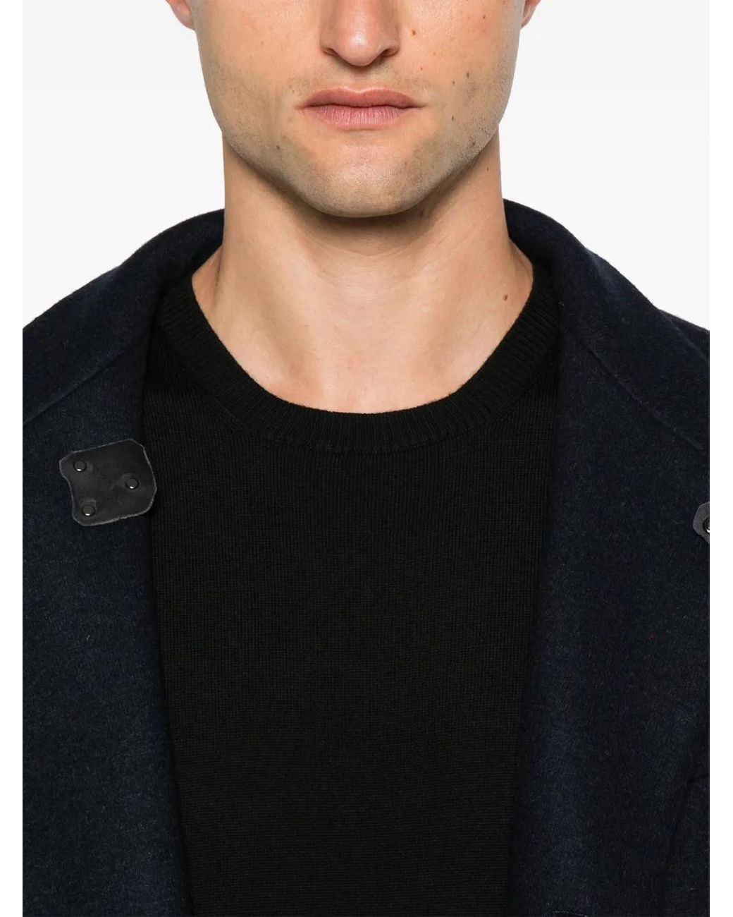 Fay Black Round-Neck Virgin Wool Sweater for men