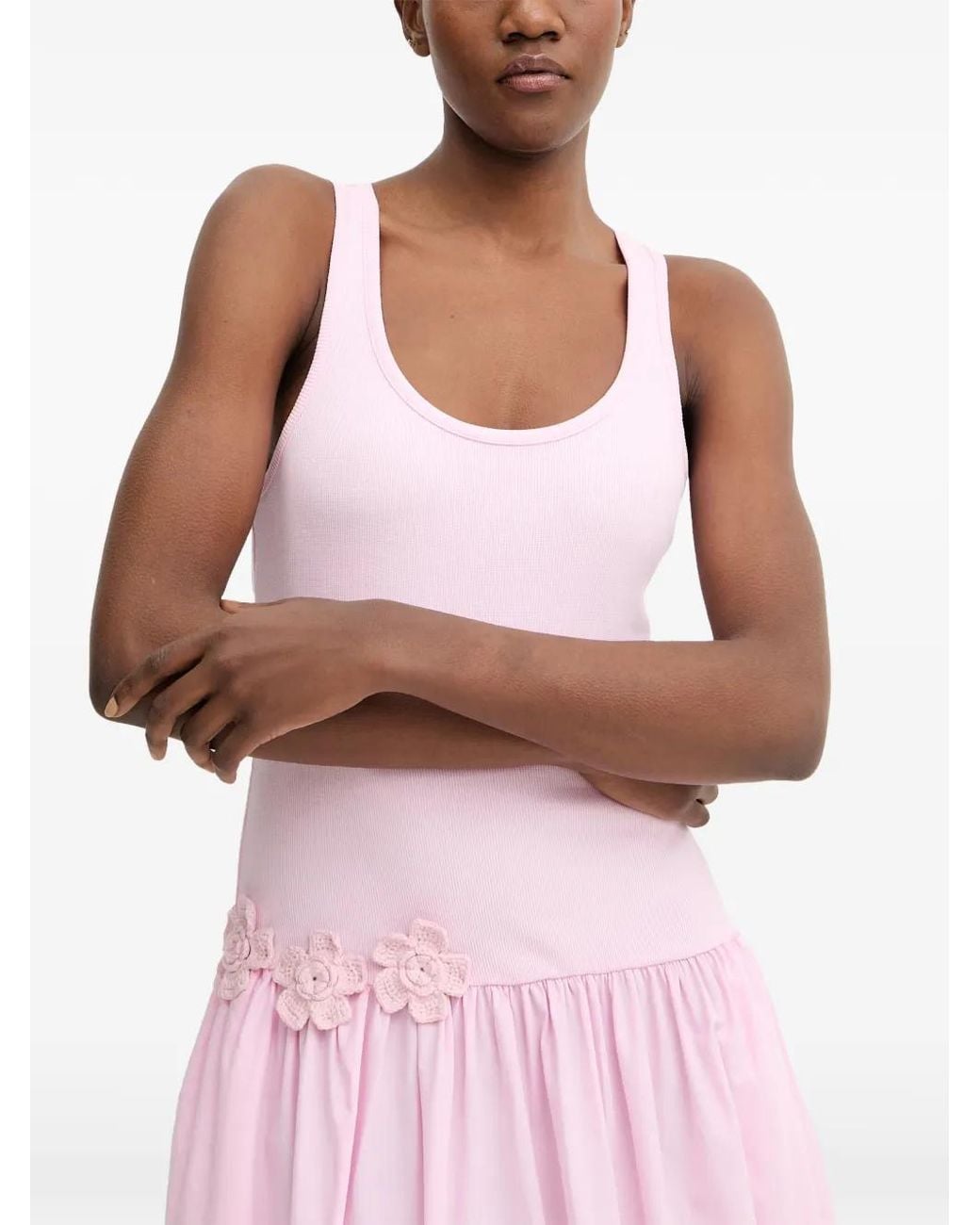 Stine Goya Pink Floral-Appliqué Midi Dress