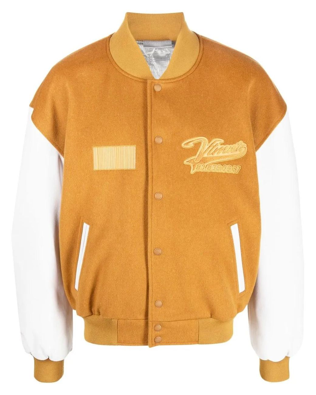 VTMNTS Orange College Varsity Bomber Jacket for men