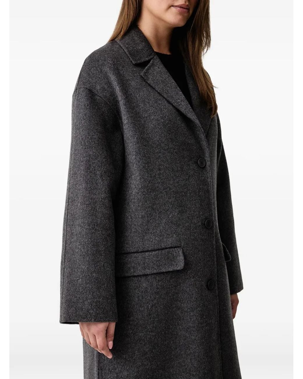 Kaos Black Notched-Lapel Side-Slit Coat