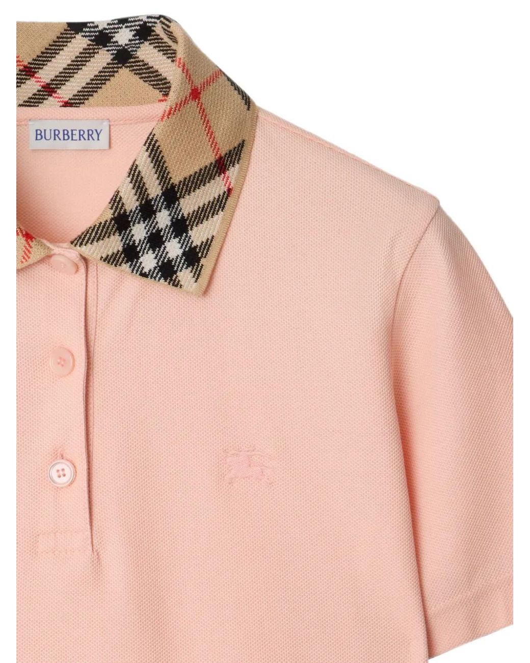 Burberry Pink Check-Collar Cotton Polo Shirt