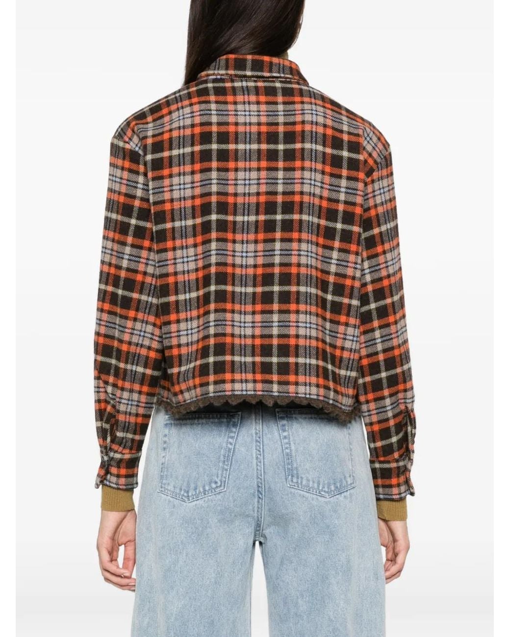 iBlues Brown Check-Pattern Scalloped-Edge Shirt