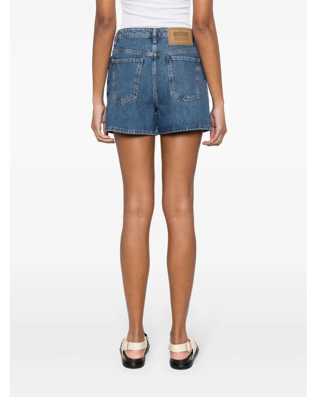 Moschino Blue Logo-Patch Stud-Embellished Denim Shorts