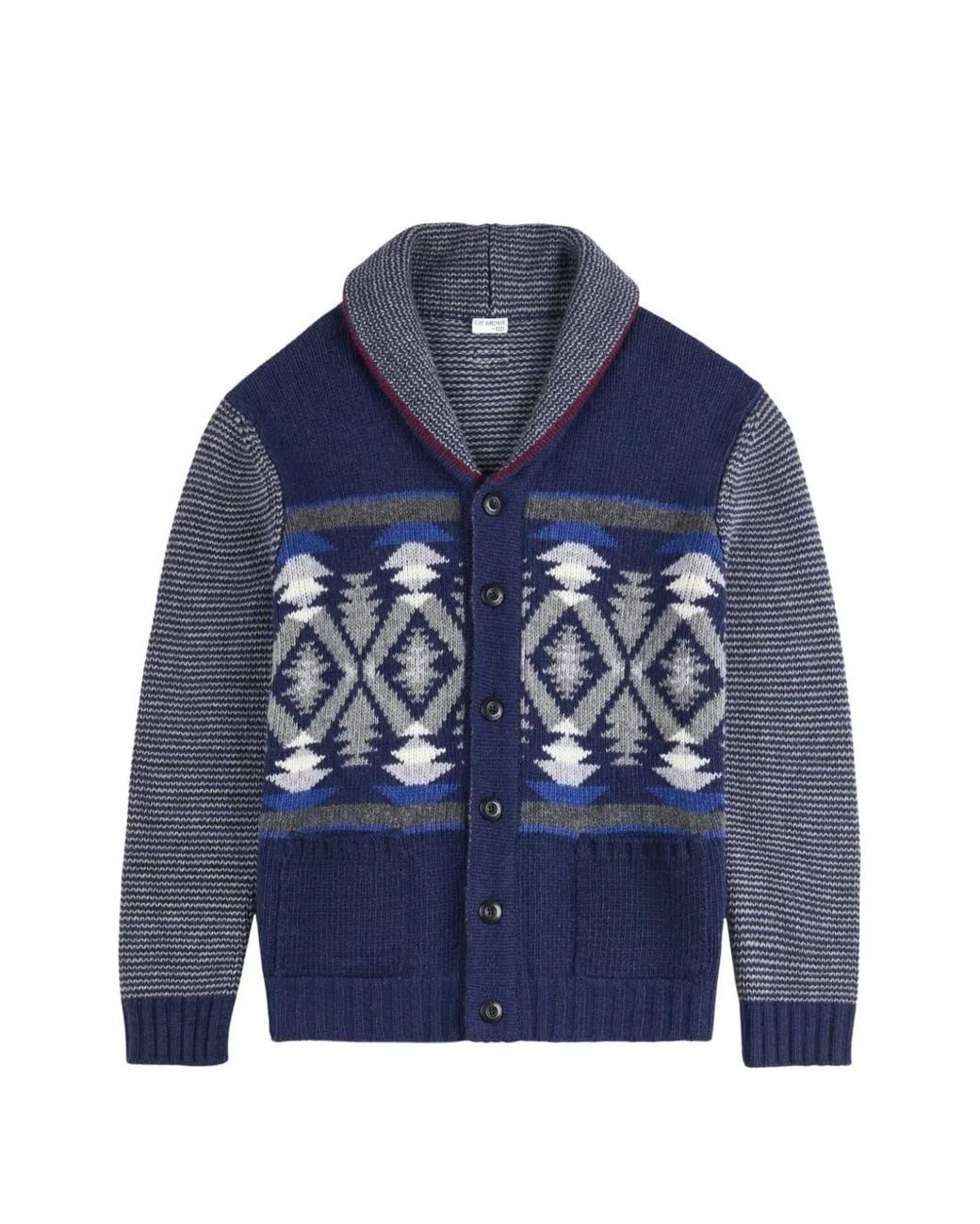 Fay Blue Geometric-Pattern Shawl-Collar Cardigan for men