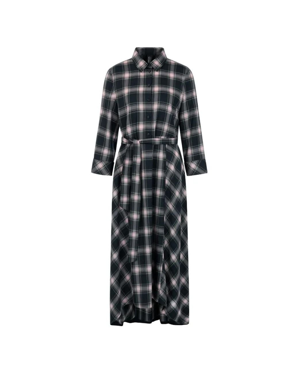 Marc Cain Black Check-Print Belted Shirt Midi Dress
