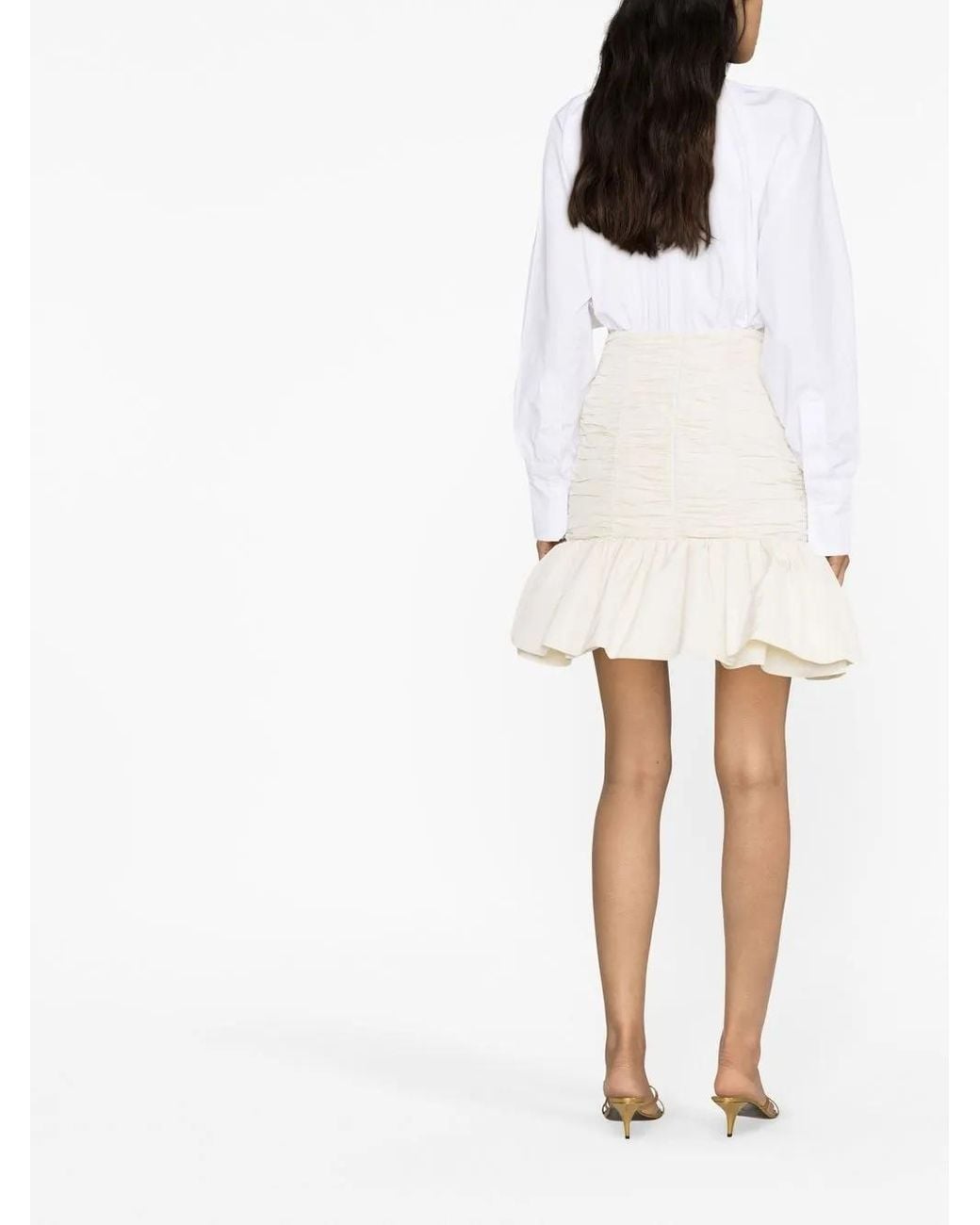 Patou White Peplum-hem High-waisted Skirt