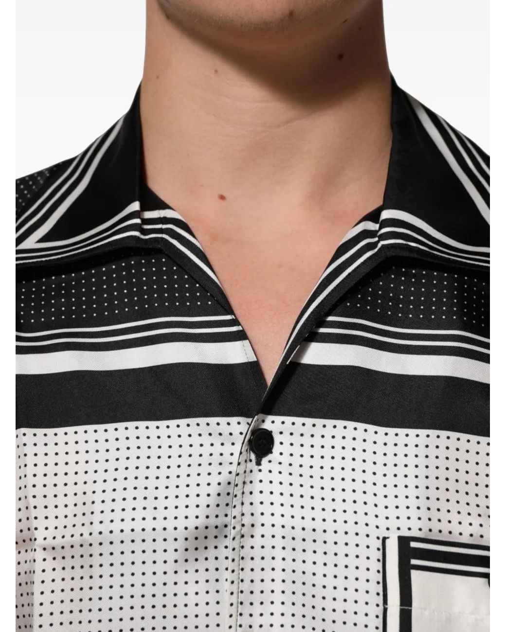 Dolce & Gabbana Black Stripe-Dot Print Silk Shirt for men