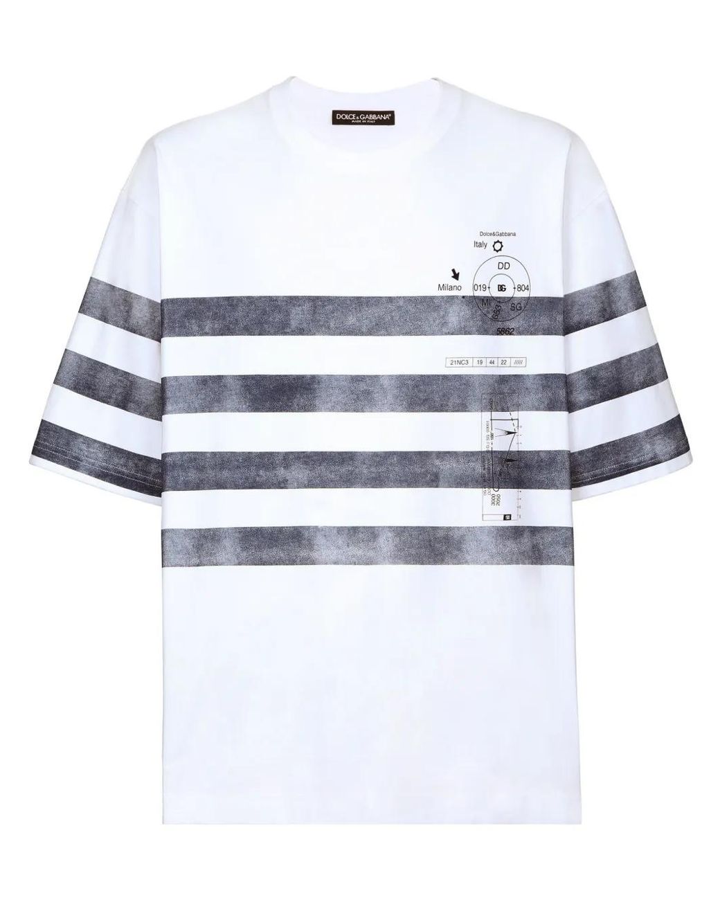 Dolce & Gabbana White Striped Cotton T-Shirt for men