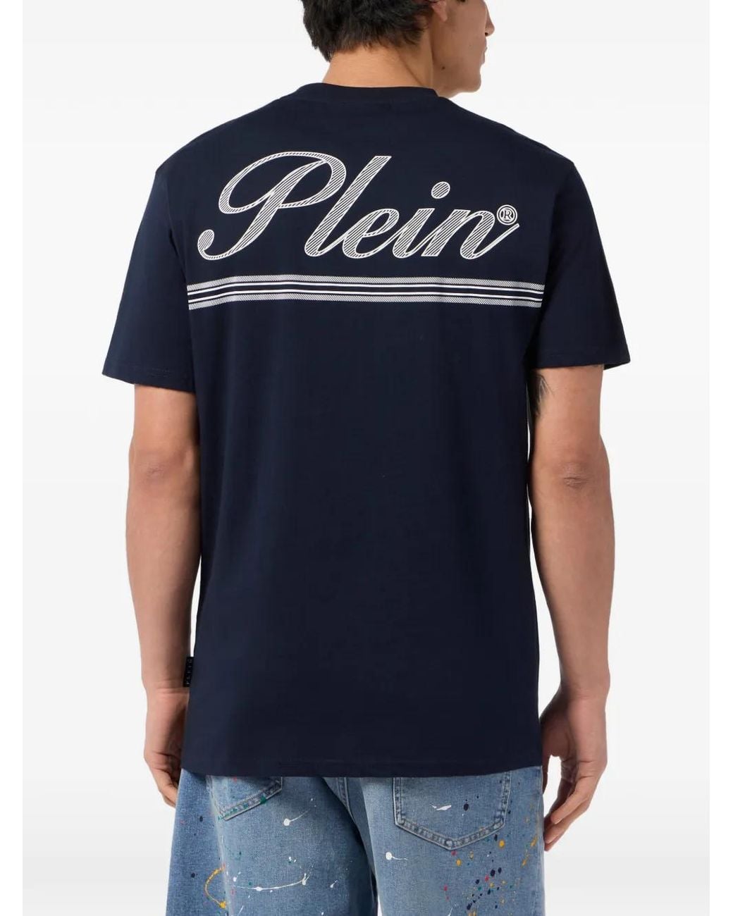 Philipp Plein Blue Round Neck T-Shirt Signature for men