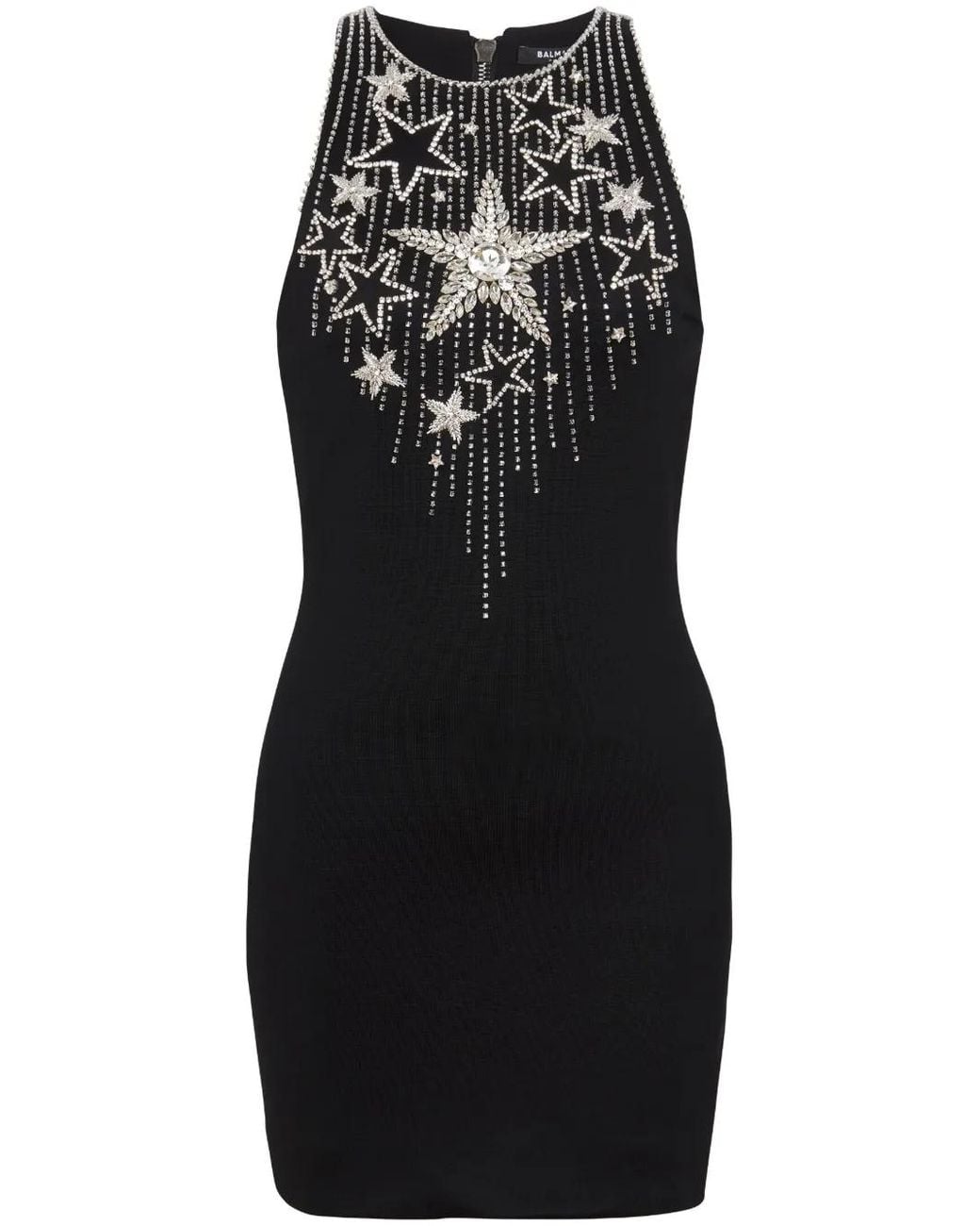 Balmain Black Falling Stars Short Dress With Embroidery