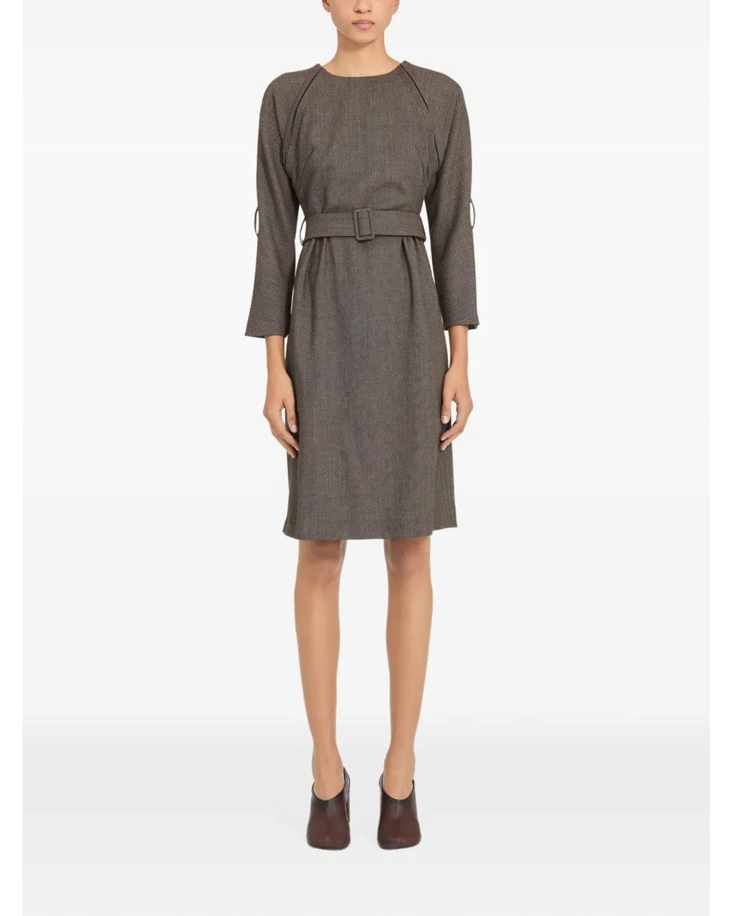 MM6 by Maison Margiela Gray Belted Draped Midi Dress
