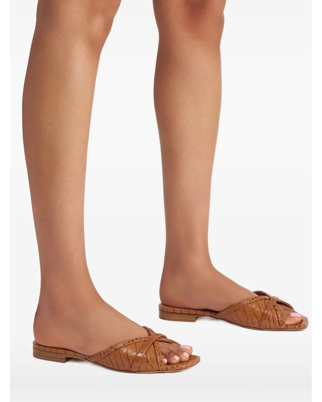 Malone Souliers Brown Perla Croc-Embossed Sandals