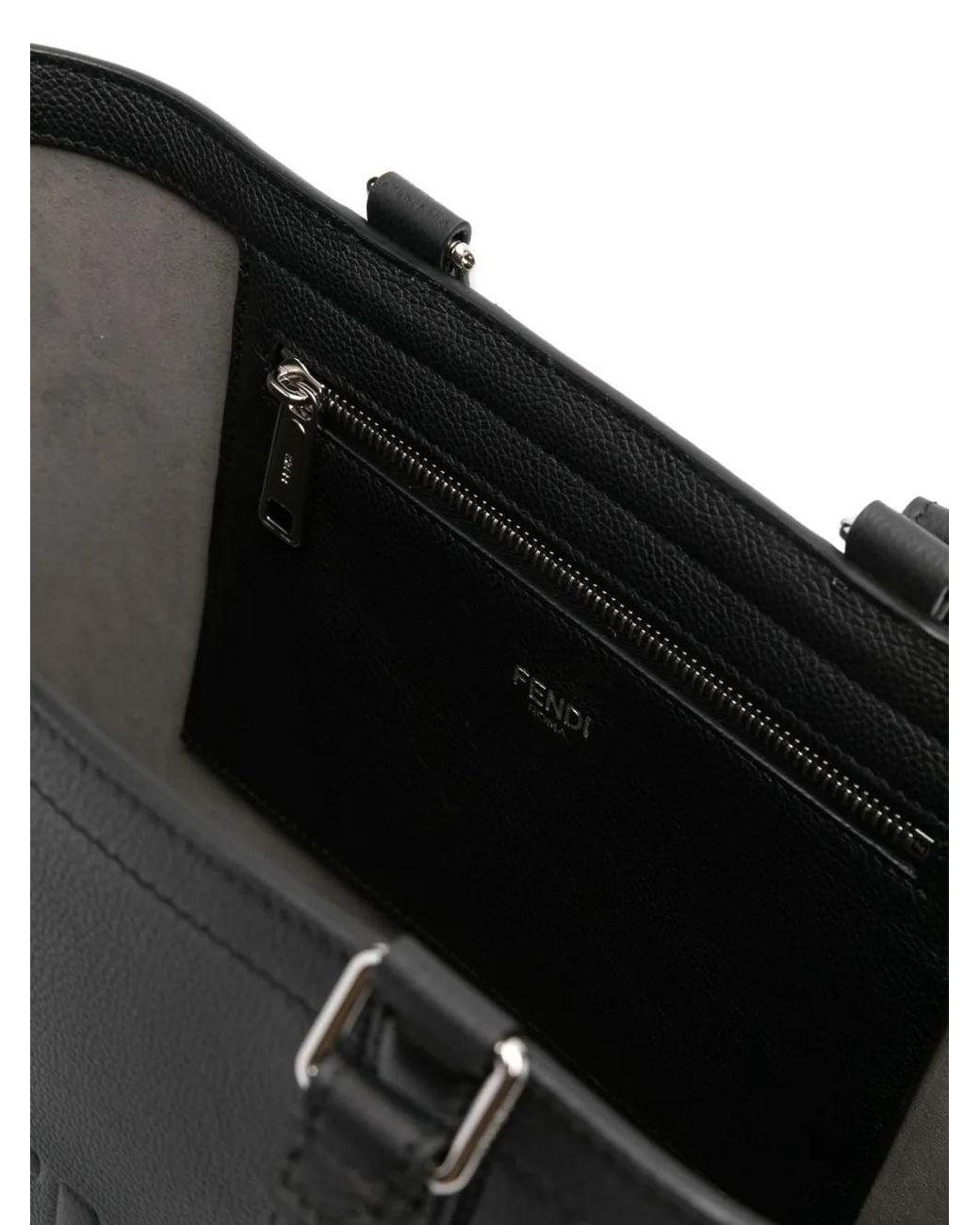 Fendi Black Roma Logo-Embossed Leather Tote Bag for men