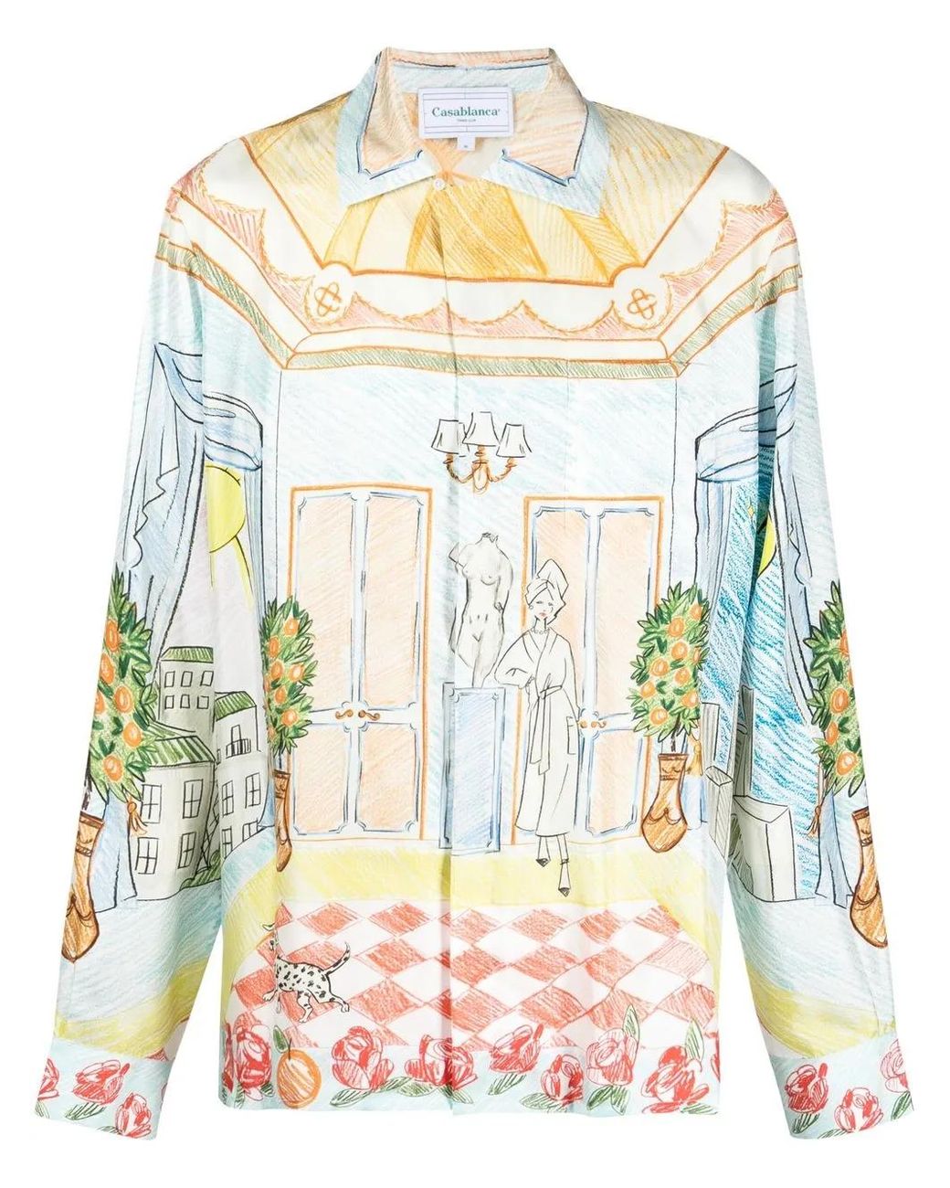 Casablanca Natural Illustration-Style Print Silk Shirt for men