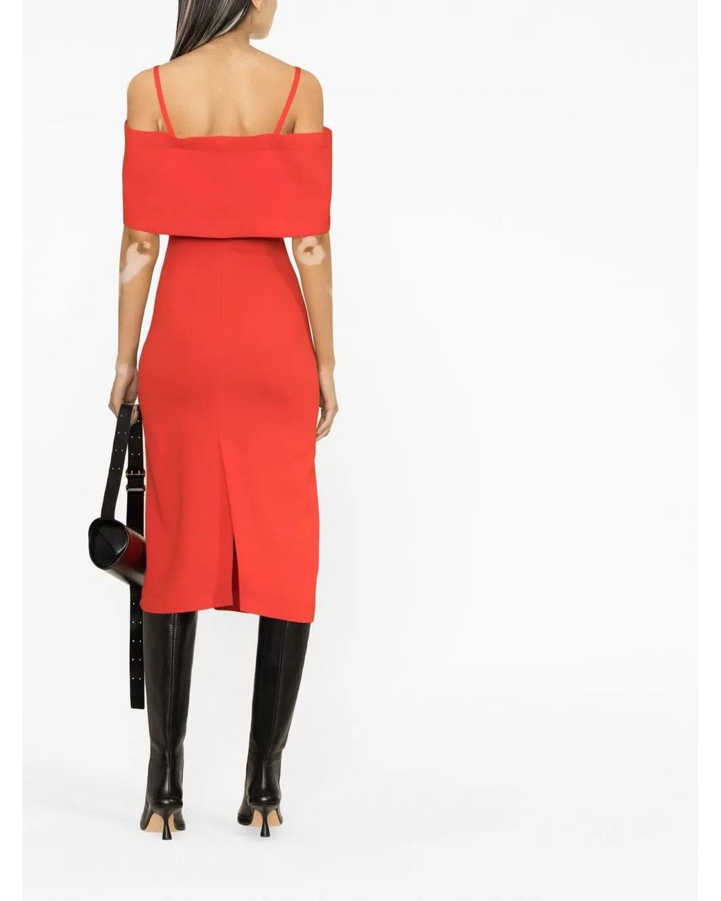 Victoria Beckham Red Off-Shoulder Midi Dress