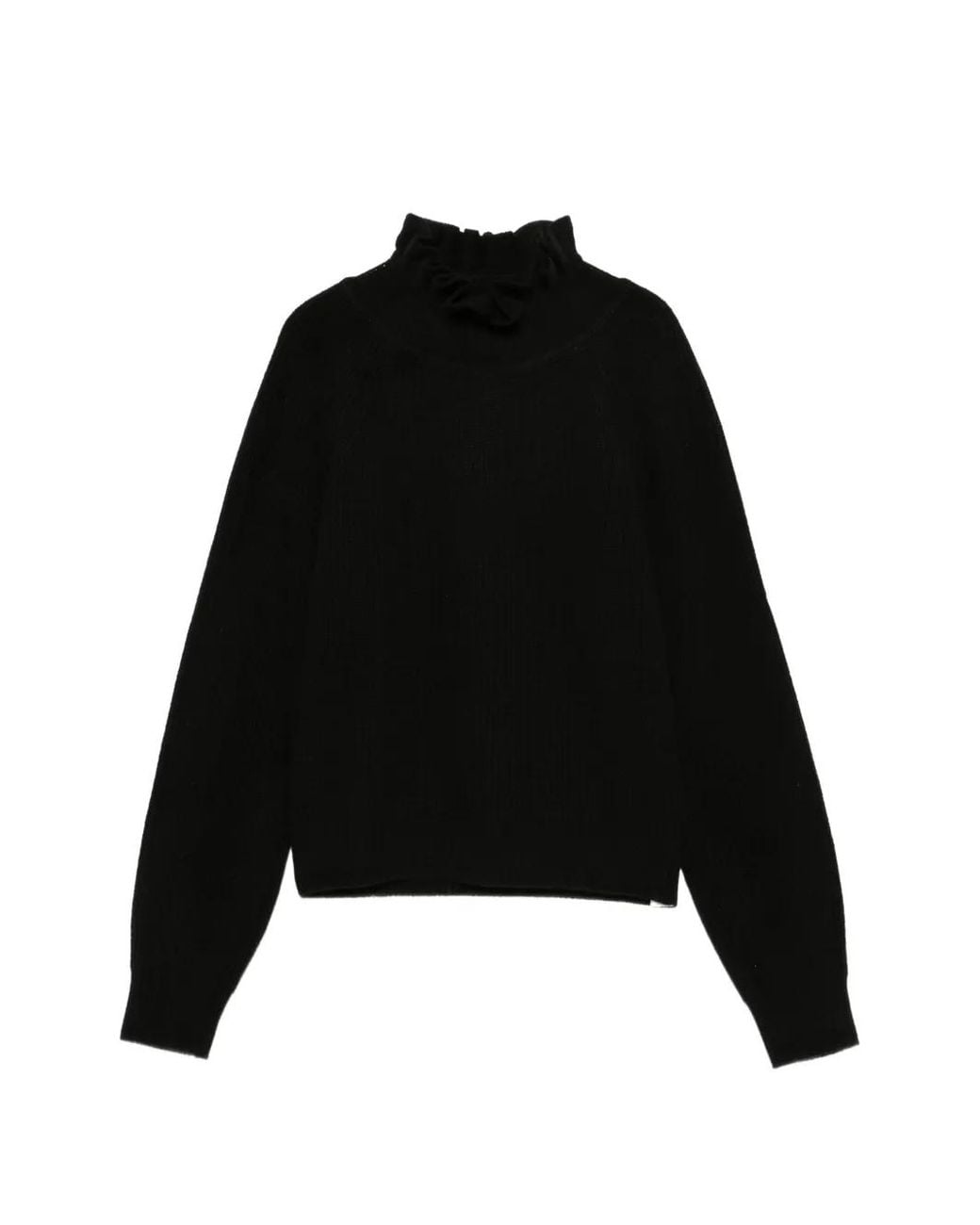 Juun.J Black Ruffled-Trim Raglan-Sleeve Sweater