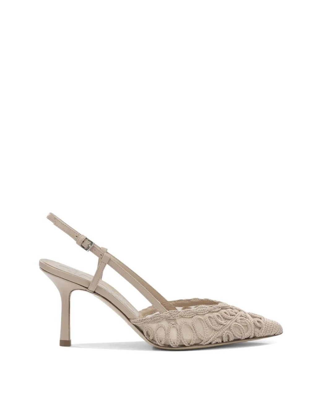 Ninalilou White Crochet-Knit Slingback Pumps