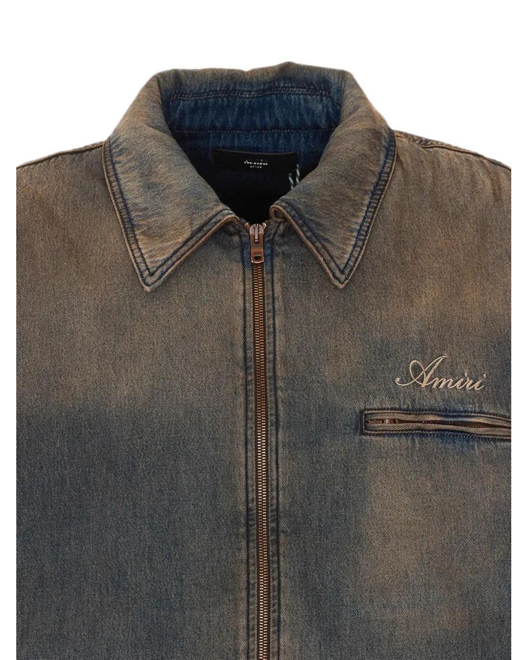 Amiri Gray Lea Bones Zip-Up Denim Jacket for men