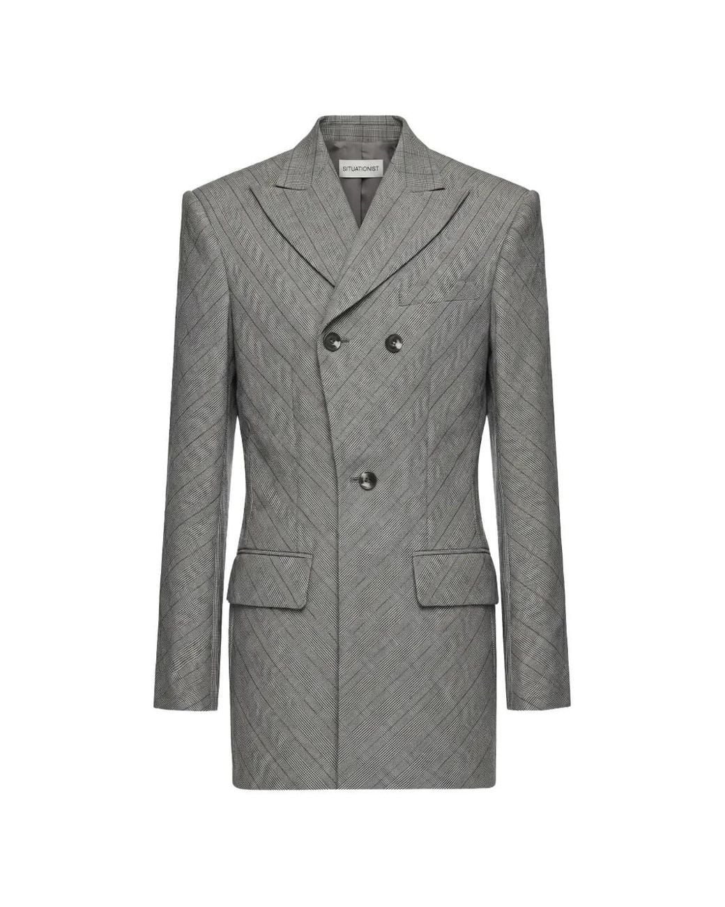 Situationist Gray Blazer Croisé À Carreaux