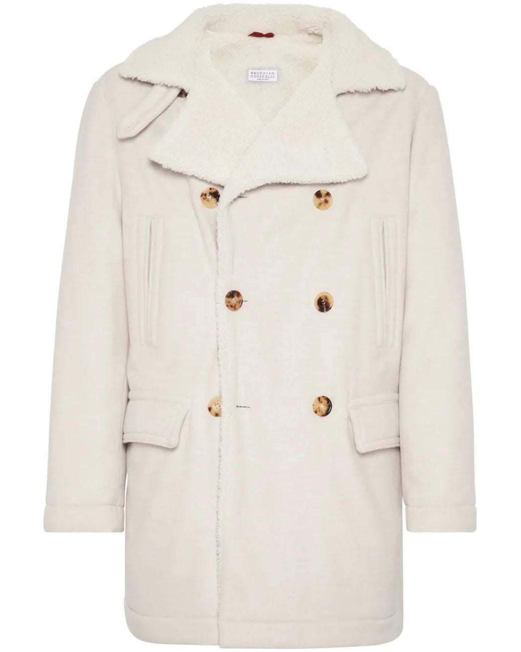 Brunello Cucinelli White Double-Breasted Wool Coat for men