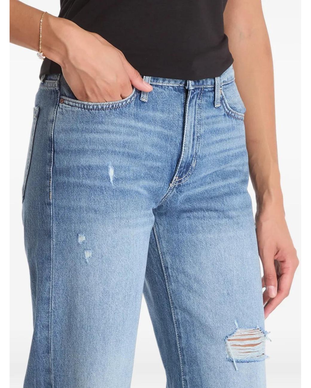 Guess Blue Distressed Wide-Leg Jeans